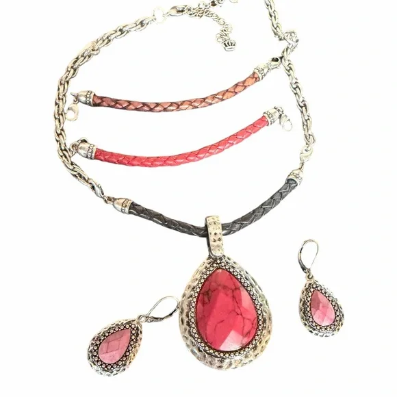 Vintage Interchangeable Necklace Set Boho Statement Pendant Earrings - Picture 5 of 8